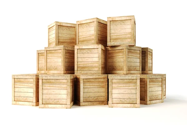 3D-houten kist op witte achtergrond — Stockfoto
