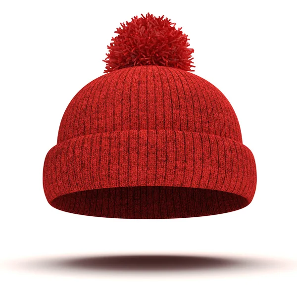 3D czapka czerwona zimowa dzianiny na białym tle — Zdjęcie stockowe