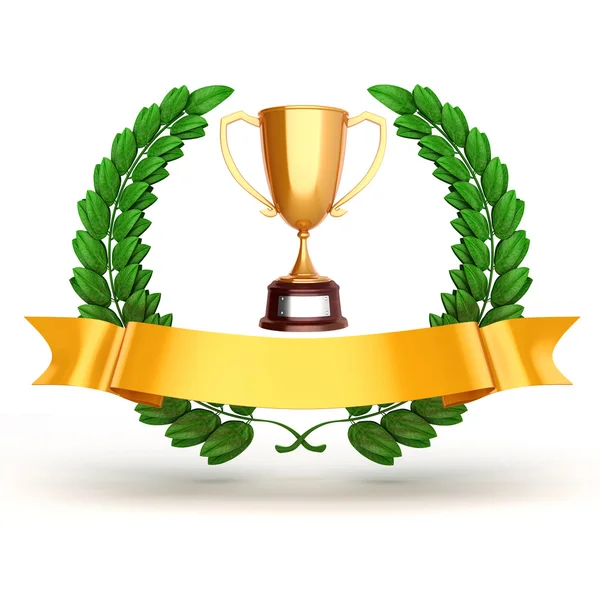 3d golden trophy and laurel — Stock Photo, Image