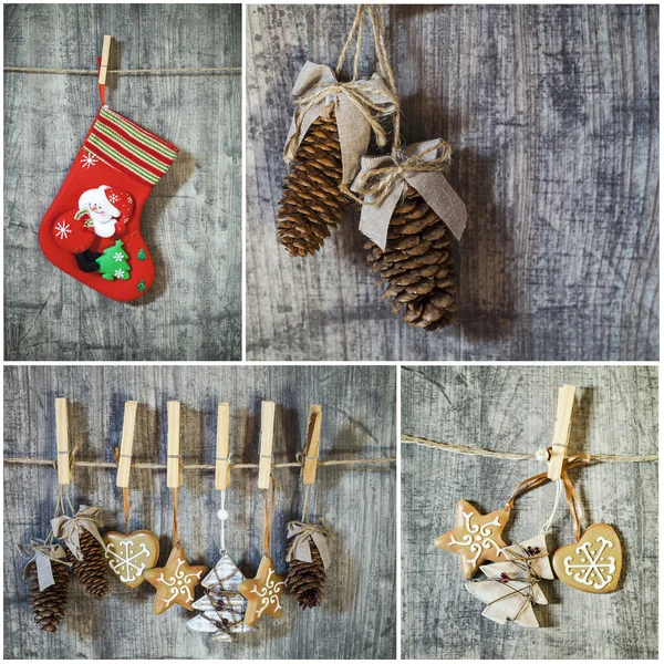 Jul dekorationer på trä bakgrund — Stockfoto