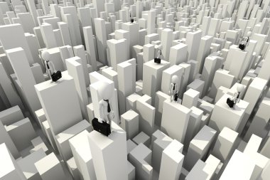 s kyscraper çatısında duran 3d adam işadamı