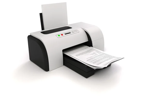 3d image of home printer and documents — Stock Photo, Image