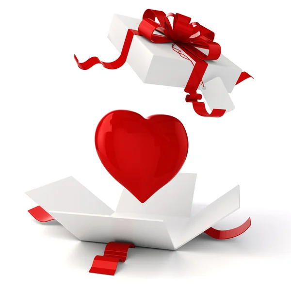 3d present box and hearts on white background — Stock Photo, Image