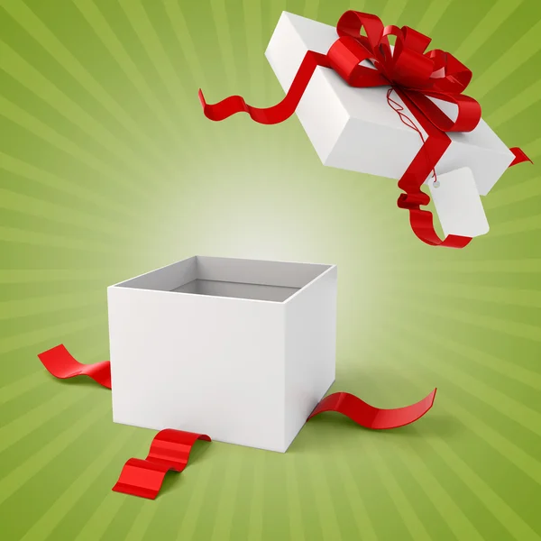 3D Geschenkbox und rote Schleife — Stockfoto