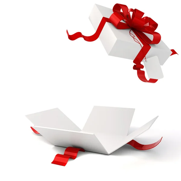 3D Geschenkbox und rote Schleife — Stockfoto