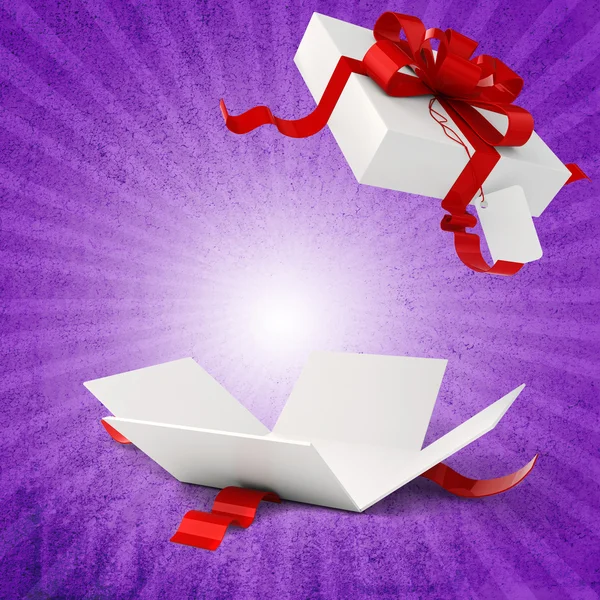 3D kutu hediye ve kırmızı yay — Stok fotoğraf