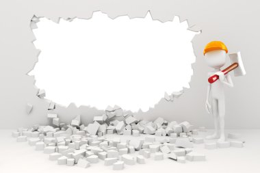 3D людина знесення стіни