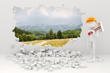 3D людина знесення стіни