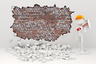 3D людина знесення стіни