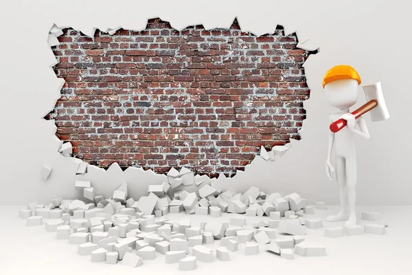 3D-man een muur af te breken — Stockfoto