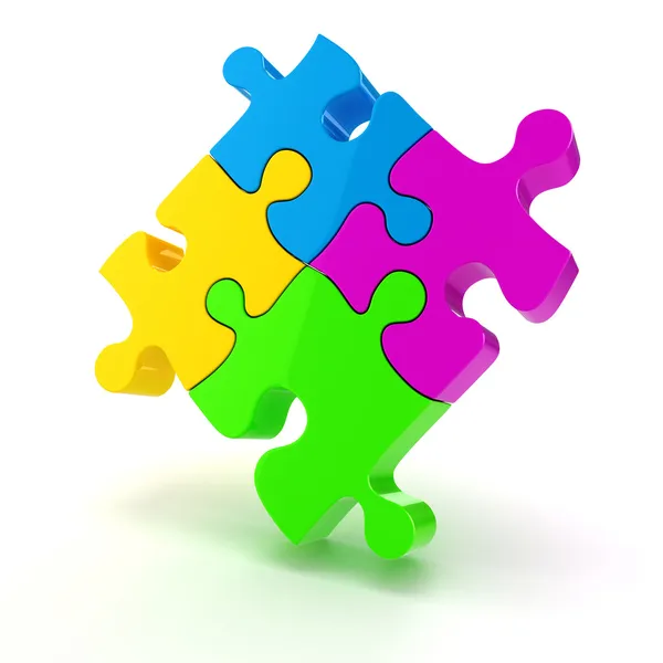 3d colorido peça de quebra-cabeça no fundo branco — Fotografia de Stock