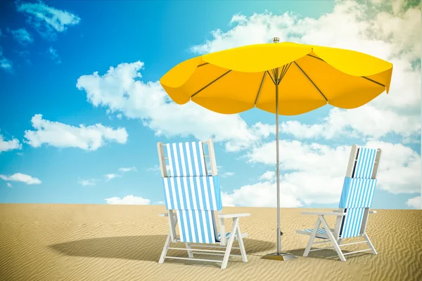 Sun loungers and umbrella — Stock Photo, Image