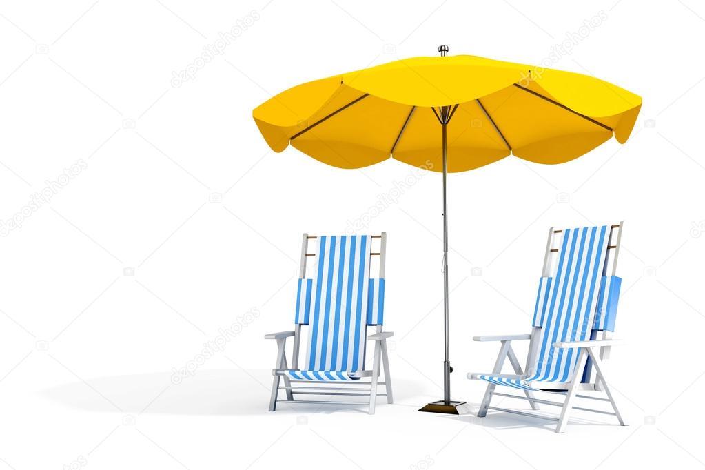 Sun loungers and umbrella