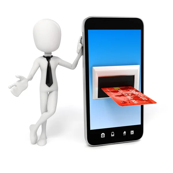 3D-man, slimme telefoon en creditcard, online handel concept — Stockfoto