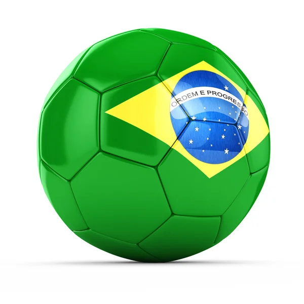 3D fotboll med Brasilien flagga — Stockfoto