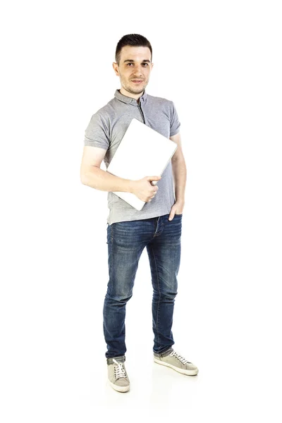 Casual man and laptop — Stock Photo, Image