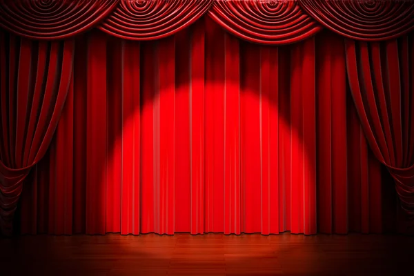 3d red curtain lit by spot light — Stock Photo, Image