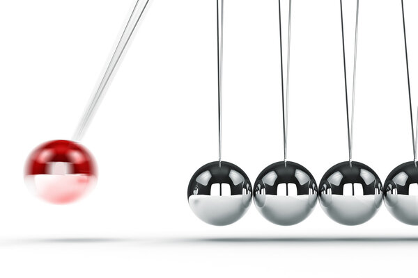 3d image render of newton's cradle on white background