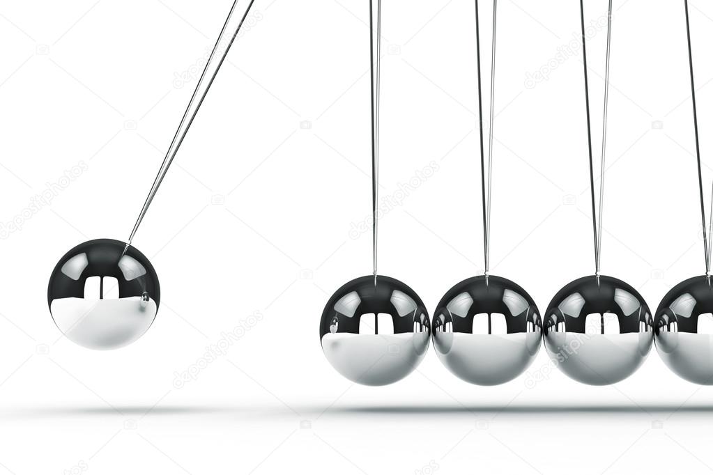 3d image render of newton's cradle on white background