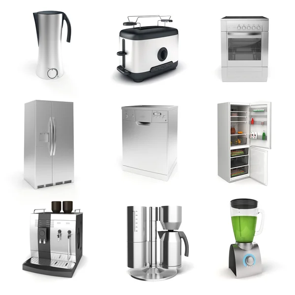 3d render of household appliances on white background — Stock Photo, Image