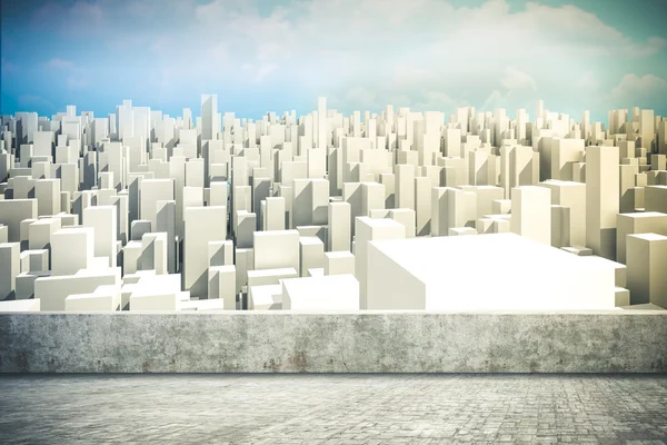 3D-Darstellung der Skyline der Stadt und des blauen Himmels — Stockfoto
