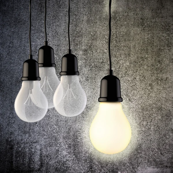 3d light bulb on vintage concrete wall — Stock Photo, Image