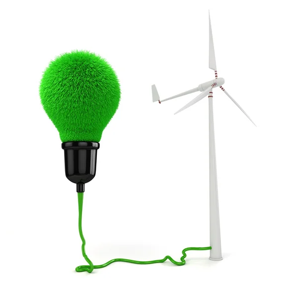 Lampadina 3d in erba, concetto di energia verde — Foto Stock