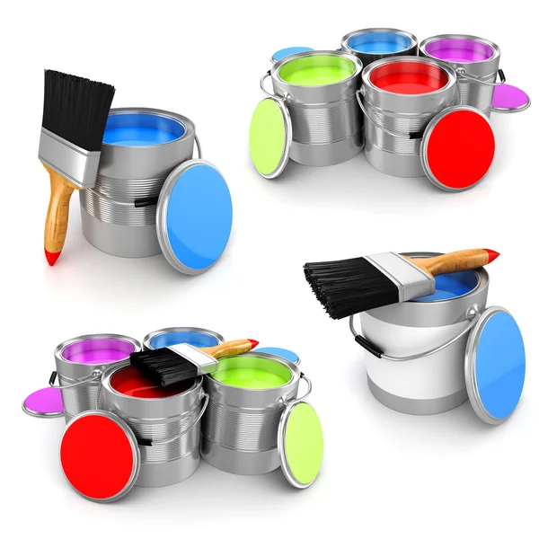 3d render of colorful paint bucket on white background — Stock Photo, Image