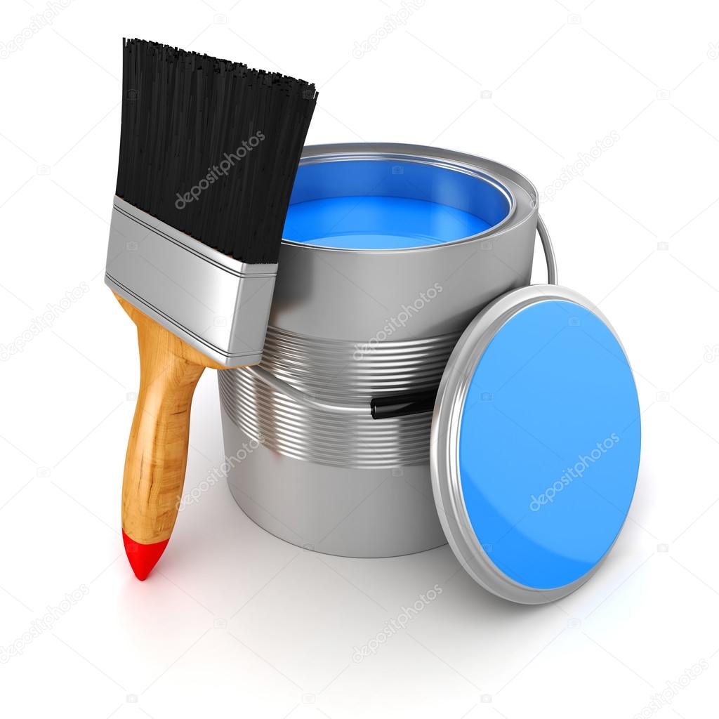 3d render of colorful paint bucket on white background