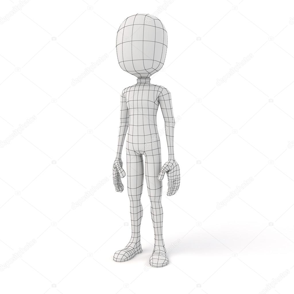 3d man posing on white background showing the geometry edges