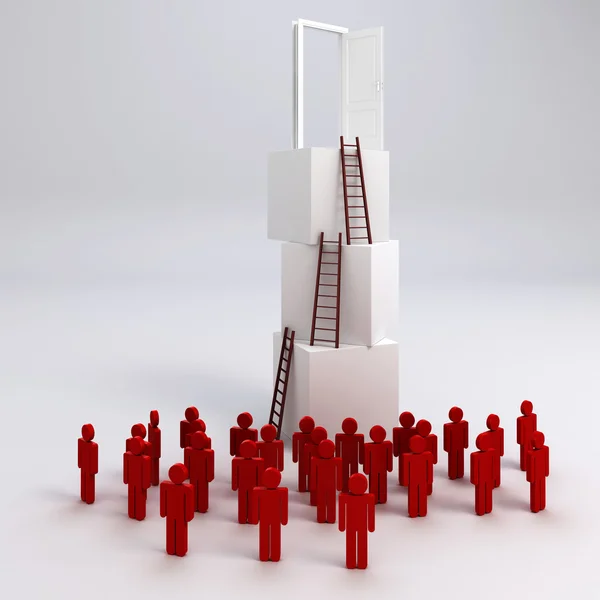 3D muž davu a stoh krabic, úspěch v podnikání koncepce — Stock fotografie