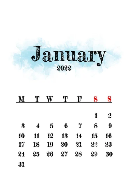 2022 Januari Månad Kalender Mall Minimalistisk Design — Stockfoto