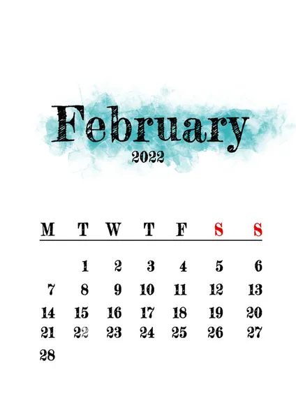 2022 Φεβρουάριος Μήνα Ημερολόγιο Πρότυπο Μινιμαλιστικό Σχεδιασμό — Φωτογραφία Αρχείου