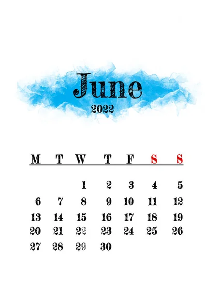 2022 Czerwiec Miesiąc Kalendarz Szablon Minimalistyczny Projekt — Zdjęcie stockowe