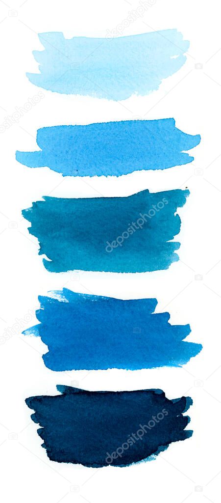 Hand made watercolor brushes stroke on white background