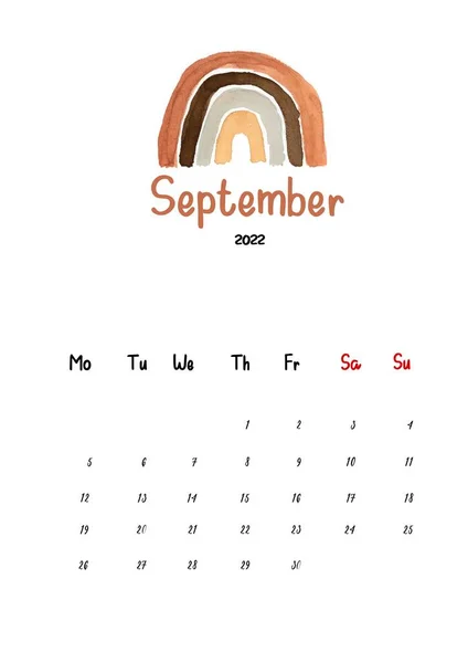 2022 Setembro Mês Calendário Modelo Design Minimalista — Fotografia de Stock