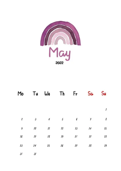 2022 Maj Miesiąc Kalendarz Szablon Minimalistyczny Projekt — Zdjęcie stockowe