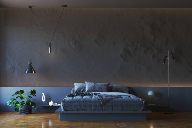 3D render güzel modern yatak odası