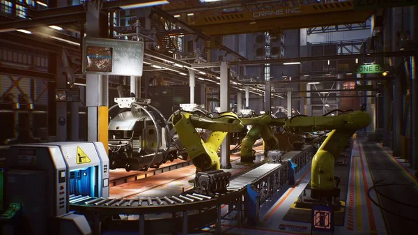 Rendering Der Automobilfabrik Fließband Produktionsprozess — Stockfoto