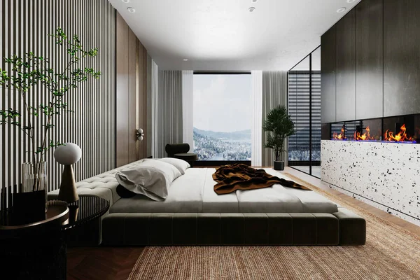 Render Beautiful Interior Design Bedroom — ストック写真