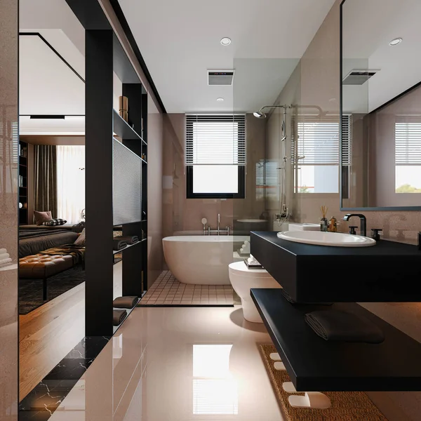 Renderizado Hermoso Cuarto Baño Habitación Interior — Foto de Stock