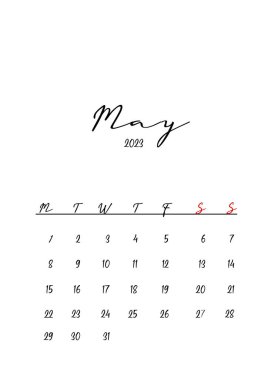 2023 Güzel temiz minimalist takvim tasarımı - Mayıs