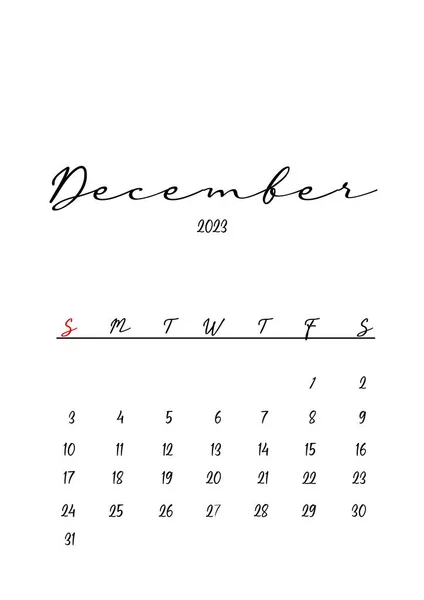 2023 December Maand Kalender Template Minimalistisch Ontwerp — Stockfoto