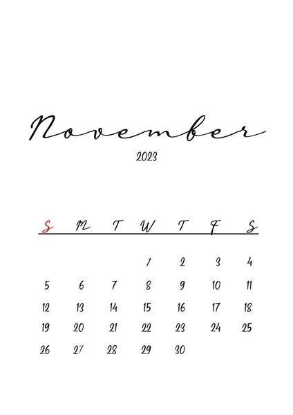 2023 Bella Pulito Design Del Calendario Minimalista Novembre — Foto Stock