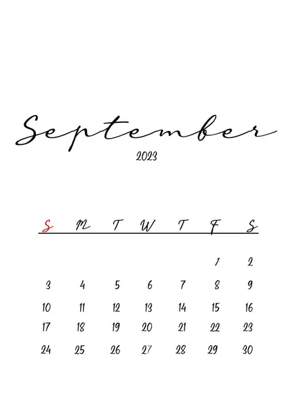 2023 Projeto Calendário Minimalista Limpo Bonito Setembro — Fotografia de Stock