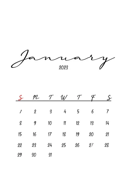 2023 Bellissimo Design Del Calendario Minimalista Pulito Gennaio — Foto Stock