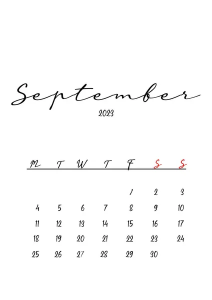 2023 Piękny Czysty Minimalistyczny Projekt Kalendarza Wrzesień — Zdjęcie stockowe