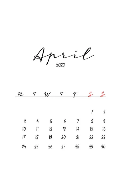 2023 Projeto Calendário Minimalista Limpo Bonito Abril — Fotografia de Stock