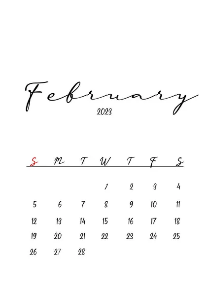 2023 Hermoso Diseño Calendario Minimalista Limpio Febrero Imagen De Stock