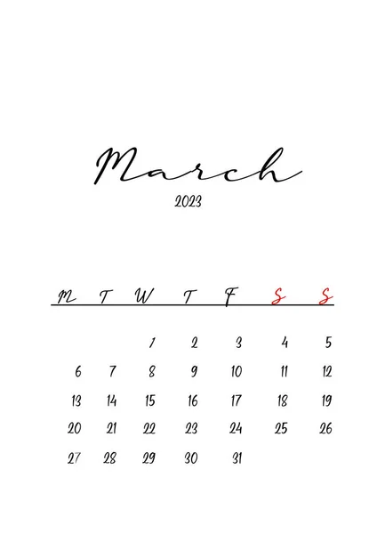 2023 Bel Design Del Calendario Minimalista Pulito Marzo Immagini Stock Royalty Free